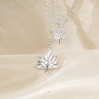 wholesale 925 Sterling Silver Autumn New Popular Double Layer Maple Leaf Pendant Necklace, a Unique Birthday Gift for Girlfriend-Platinum>925 silver