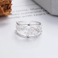 wholesale S925 Sterling Silver Korean Dongdaemun Style Floral Adjustable Ring for Women, Sweet and Versatile Creative Index Finger Ring-0-2