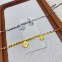 wholesale S925 Sterling Silver Peach Blossoms and Four-Leaf Clover Filigree Plain Silver Bracelet, Fashionable Light Luxury Minimalist Versatile Hand Accessory-Peach Blossom Bracelet White Gold &gt;925 Silver