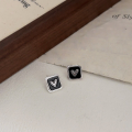 wholesale S925 sterling silver black drip enamel square heart earrings for women, new trendy sleep-friendly earrings-0-3