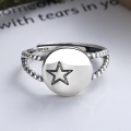 wholesale S925 Sterling Silver Korean Dongdaemun Ins Trendy Minimalist Design Round Star Open Ring for Women-0-1