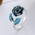 wholesale S925 Sterling Silver Retro Palace-Style Enameled Rose Leaf Creative Niche Openable Ring for Women-0-0