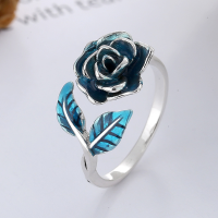 wholesale S925 Sterling Silver Retro Palace-Style Enameled Rose Leaf Creative Niche Openable Ring for Women-YFJ656/approx. 3.5g 925 silver