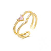 wholesale S925 Sterling Silver Light Luxury Ring With Micro-set Color Zircons, Double-layer Open-ended Design-Gold #8 Opening adjustable