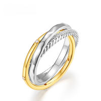 wholesale S925 Sterling Silver Three-Row Twisted Rope Ring in Multi-Color, Ins Style, Cross-Border E-commerce Wholesale for Women-Thick silver platinum + 10K gold HK11#