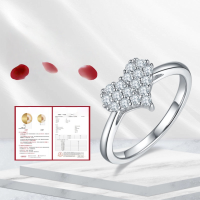 wholesale S925 Sterling Silver High-Quality Japanese and Korean Style Heart-Shaped Ring New Moissanite Engagement Ring with Crushed Stone Accents-Moissanite Ring  US size 8 (domestic size 17)