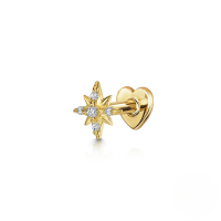 wholesale S925 Sterling Silver Metal Tassel Chain With Crystal Accent Heart Flat Threaded Ear Cartilage Stud-Single gold #3