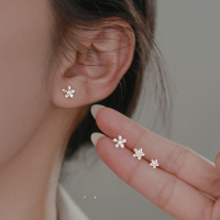 wholesale S925 silver Nalan fresh and sweet style delicate frangipani five-petal flower earrings floral earrings E0719-5mm 925 silver-silver