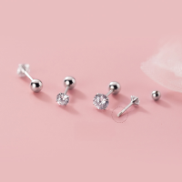 wholesale S925 Sterling Silver Single Diamond Four-Prong Round Bead Threaded Shiny Screw Spiral Earrings for Ear Piercing Care G9267-Rose Gold-Pair 2.5MM