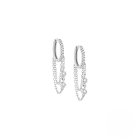 wholesale 925 Sterling Silver Zircon Accent Chain Drop Earrings, Cold Style Creative Ear Cuffs-Platinum
