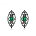 wholesale S925 Sterling Silver with Lab-Grown Emerald Leaf Earrings, Retro Luxury Style, Women's Wholesale from Manufacturer-0-0