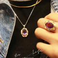 wholesale S925 Sterling Silver Embellished Natural Amethyst Cabochon Pendant, Fashion-Forward and Versatile Necklace, Factory Wholesale-0-0