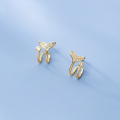 wholesale S925 silver Korean-style diamond-inlaid whale tail double-layer earrings for one ear piercing G7499-0-1
