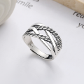 wholesale S925 Sterling Silver Retro Vintage Geometric Twist Braided Crossed Lines Trendy Open Adjustable Ring-0-0