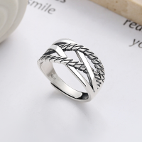wholesale S925 Sterling Silver Retro Vintage Geometric Twist Braided Crossed Lines Trendy Open Adjustable Ring-YJ967/approx. 4.4g Adjustable opening
