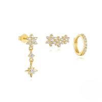 wholesale S925 Sterling Silver Zircon-encrusted Exquisite Hexagram Star Heart Stud Earrings-3-piece set Gold#2 925 silver