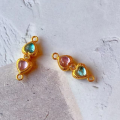 wholesale Gold-Plated S925 Ancient Silver Inlaid with Natural Tourmaline Heart Component DIY Bracelet Necklace Connecting Accessory Double Loop-0-3