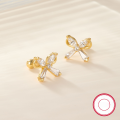 wholesale S925 Sterling Silver Zircon Bow Nut Screw Ear Stud, Small Design, High-End Feel, Ear Cartilage Earring-0-1