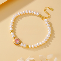 wholesale 925 Sterling Silver Rose Quartz Pearl White Bracelet for Women, Natural Freshwater Pearl Hand String, Ins Versatile Play Accessory-Rhodonite Natural Freshwater Pearl Bracelet/Approx. 5.66g&gt;SL010555