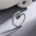 wholesale Silver-toned European and American serpent open-ring for women, minimalist style, niche aesthetic, edgy and bold, fashionable statement piece, adjustable index finger ring-0-0