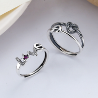wholesale S925 Sterling Silver Korean-style Love Knot English "Love" Crown Design Pink Stone Accented Adjustable Open Ring-YJ397/A model is approximately 1.96 grams. The opening is adjustable.