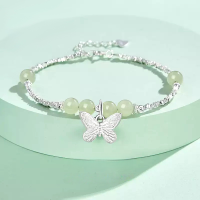 wholesale S925 sterling silver Guofeng broken silver butterfly natural Hetian jade bracelet for women, lightweight luxury new Chinese-style high-end hand accessory-Antique Silver Butterfly Bracelet/Approx. 5g&gt;SL011157 Sterling Silver