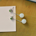 wholesale Sterling Silver with Certificate Hetian Jade Earrings, Minimalist Bead Design, Small Batch Style, National Trend-Inspired, New Chinese-style Dangle Earrings for Women-0-2