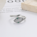 wholesale S925 sterling silver vintage oxidized zircon snake zodiac creative trendy stackable index finger ring-0-2