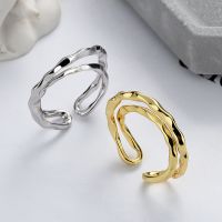 wholesale S925 Sterling Silver Irregular Double-Layer Twisted Folded Open Ring Korean Style Trendy Statement Ring for Women-DJ1091/Gold color Approx. 3.82g &gt; Opening adjustable