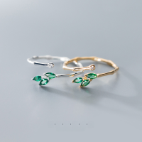 wholesale S925 silver ring for women, Korean-style fashion design with bamboo leaf and diamond accents, openable bracelet J6185-S925 Silver-Silver Ring>Adjustable opening