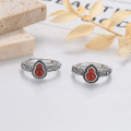 wholesale S925 Sterling Silver Vintage Thai Silver and South Red Agate Gourd Pattern Ethnic Pastoral Trendy Open Ring-0-4
