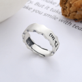 wholesale S925 Sterling Silver Retro Matte Antique Craft Six-Character Mantra Wave Edge Adjustable Ring for Women-0-1