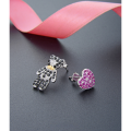 wholesale Metal: 925 Silver Inlaid with Diamonds Asymmetric Heart Bear Stud Earrings for Women, Korean Style Fashion Student Personality Cute Earrings-0-1