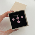 wholesale S925 Sterling Silver Korean New Arrival Necklace Ring Earrings Set for Women Valentine's Day Peach Blossom Heart-shaped Pink Zircon Inlay Ready to Ship-0-0
