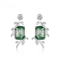 wholesale S925 silver new cross-border natural moss agate two-way earrings, fashionable custom-0-0