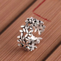 wholesale 925 Silver Vintage Minimalist Distressed Small Dense Leaf Ring for Women, Money-Attracting Olive Leaf Open Adjustable Ring-0-0