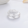 wholesale S925 Silver Korean Style Irregular Concave Dot Multi-Line Cross Minimalist Versatile Open Ring-0-2