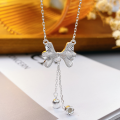 wholesale 999 Silver Bow Knot Lily of The Valley Necklace for Women New Drop Pendant with Tassel-0-0