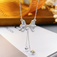wholesale 999 Silver Bow Knot Lily of The Valley Necklace for Women New Drop Pendant with Tassel-Pure Silver Pure Silver