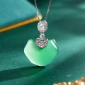 wholesale S925 Sterling Silver Natural Chalcedony Chinese Style Ruyi Lock Pendant Necklace for Women, Vintage Ice Green Light Luxury Versatile Jewelry Gift-0-0