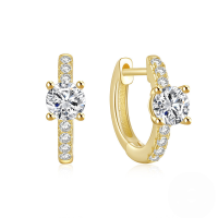 wholesale S925 Sterling Silver Classic Four-prong Single Zircon Ear Hoops, Hot-selling Cross-border Luxury Earrings For Women-Gold 925 silver