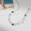 wholesale Sterling Silver Double Layer Four-Leaf Clover Anklet with Natural Freshwater Shells, Cross-Border Hot Seller for Summer Beach Foot Jewelry-0-3