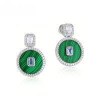 wholesale S925 Sterling Silver European and American New Style Temperament Unique Malachite Earrings, Niche High-End Feel Long Stud Earrings for Wholesale-Thick Silver Platinum 925 Silver