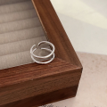wholesale S925 Sterling Silver Minimalist Line Ring for Women, Korean Style New Double Layer Versatile Adjustable Open Band-0-5