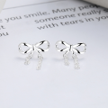 wholesale S925 Sterling Silver Small Fresh Fairy Style Bow Tassel Drop Earrings for Women, Sweet and Versatile-0-0