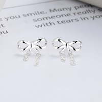 wholesale S925 Sterling Silver Small Fresh Fairy Style Bow Tassel Drop Earrings for Women, Sweet and Versatile-439R/approximately 1.3 g/pair 925 silver