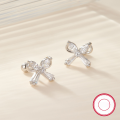 wholesale S925 Sterling Silver Zircon Bow Nut Screw Ear Stud, Small Design, High-End Feel, Ear Cartilage Earring-0-2