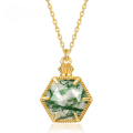 wholesale S925 gold-plated silver dual-sided hexagonal perfume bottle necklace with a new Japanese-inspired lightweight luxury vintage natural green moss pendant-0-0