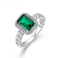 wholesale S925 European and American new geometric cultivated emerald light luxury ring for women, fully set with colored gemstones, twisted finger ring, cross-border hot pick-Cultured Emerald (6*8mm/1.27ct) Closed HK15#