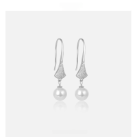 wholesale S925 Sterling Silver Pearl Earrings for Women, Fashionable and Lightly Luxurious Diamond-Encrusted Skirt Hem Earrings for Wholesale-Platinum 925 silver